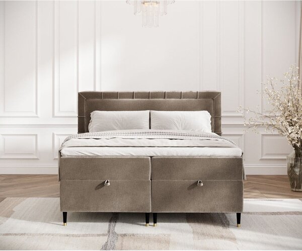 Beżowe łóżko boxspring ze schowkiem 160x200 cm Voyage – Maison de Rêve