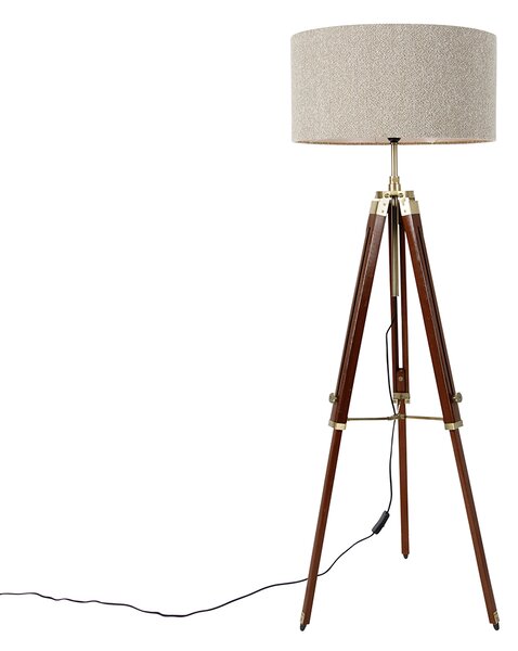 Mosiężna lampa podłogowa z abażurem boucle taupe 50 cm na statywie - Cortin Oswietlenie wewnetrzne