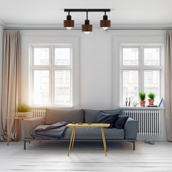 Brązowo-czarna lampa sufitowa, trzypunktowy spot DBR50x7SC z drewna i