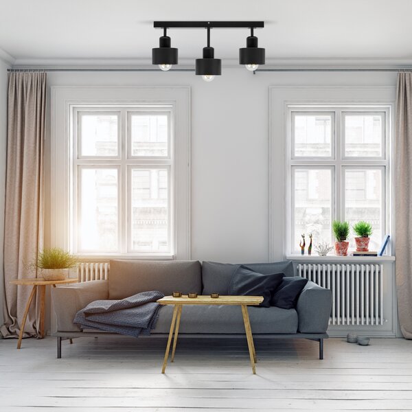 Czarna lampa sufitowa, trzypunktowy spot DSC50x7SC z drewna i metalu E