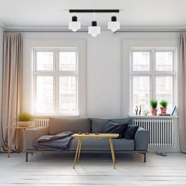 Biało-czarna lampa sufitowa, trzypunktowy spot DWE50x7SC z drewna i me