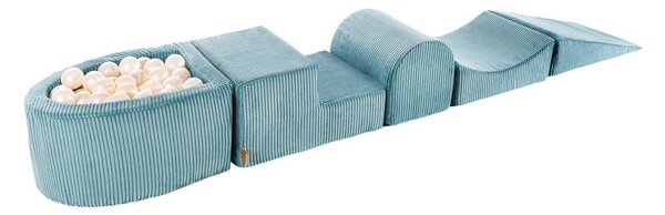 Turkusowy sztruksowy piankowy plac zabaw 5 szt. wysokość 30 cm 250x45 cm Montessori – Meowbaby