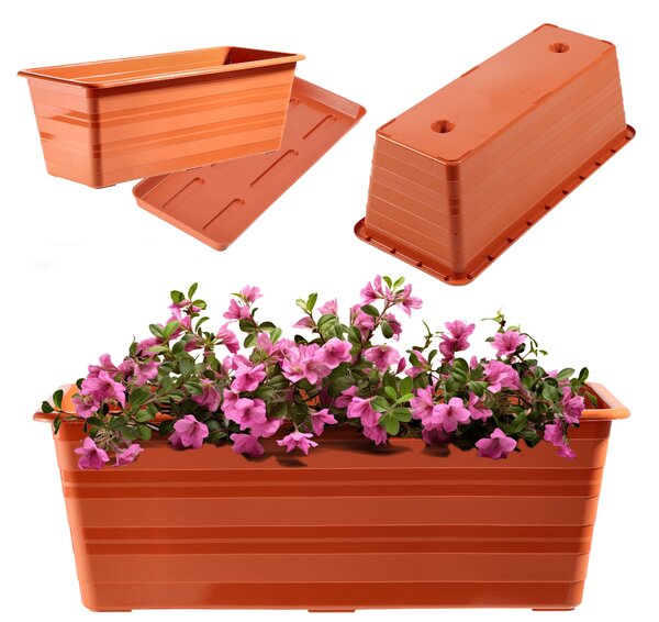 Doniczka balkonowa Cati 40 cm + podstawka 40 cm, terrakota