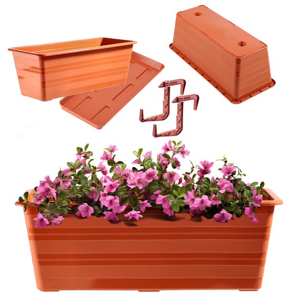 Doniczka balkonowa Cati + podstawka + uchwyty 40 cm, terrakota