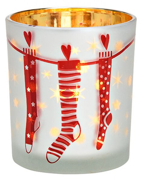Świecznik szklany CHRISTMAS STOCKING 10 cm biały