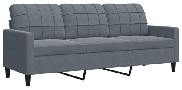 Sofa 3-osobowa, ciemnoszara, 180 cm, obita aksamitem