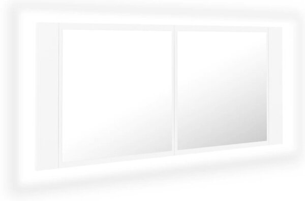Szafka łazienkowa z lustrem i LED, biała, 100x12x45 cm, akryl