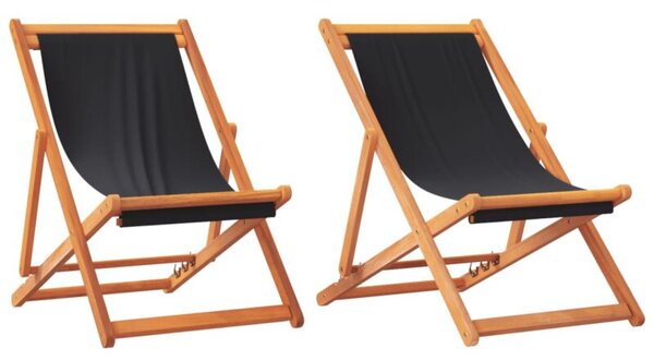 Składane krzesła plażowe, 2 szt., czarne, obite tkaniną
