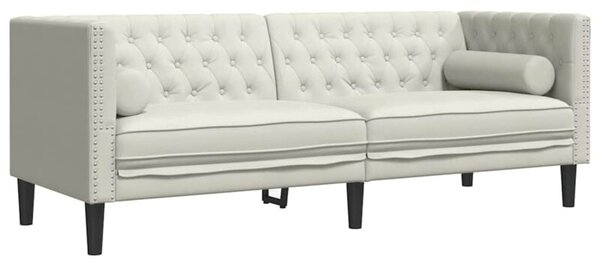 Sofa chesterfield z waÅkami, trzyosobowa, kremowa, aksamit