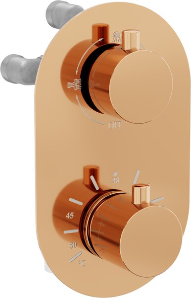 Mexen Kai termostatyczna bateria wannowo-prysznicowa 3-wyjściowa, różowe złoto - 77602-60