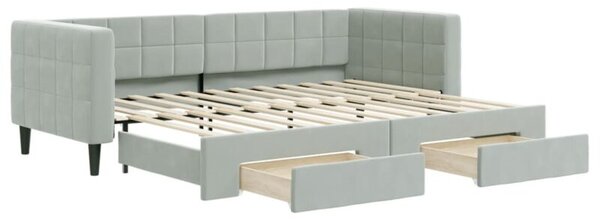 Sofa rozsuwana z szufladami, jasnoszara, 80x200 cm, aksamit
