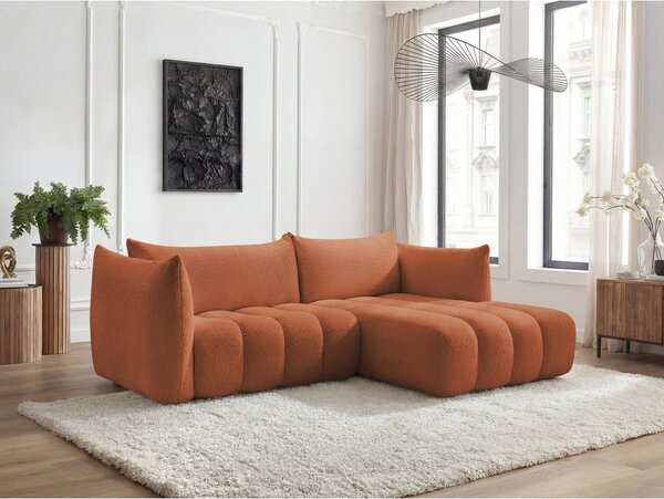 Pomarańczowy narożnik z materiału bouclé (prawostronny/z szezlongiem) Azra – Bobochic Paris