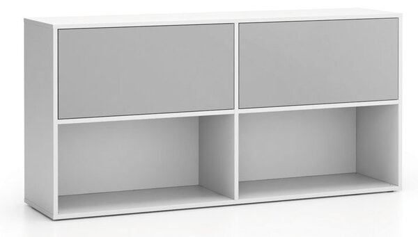 Regał biurowy LAYERS, długi, 2 schowki, 1582 x 400 x 777, biały/szary