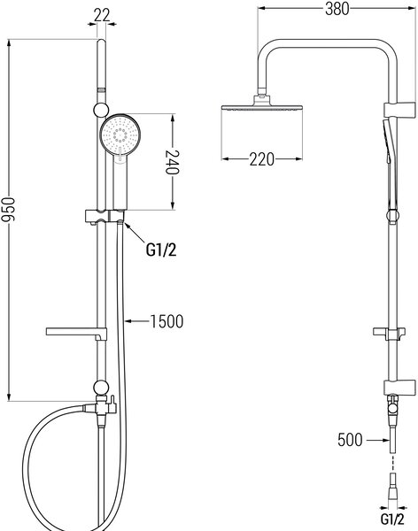 Mexen Carl zestaw prysznicowy natynkowy z deszczownicą i baterią prysznicową termostatyczną Slim, chrom - 77105240-00