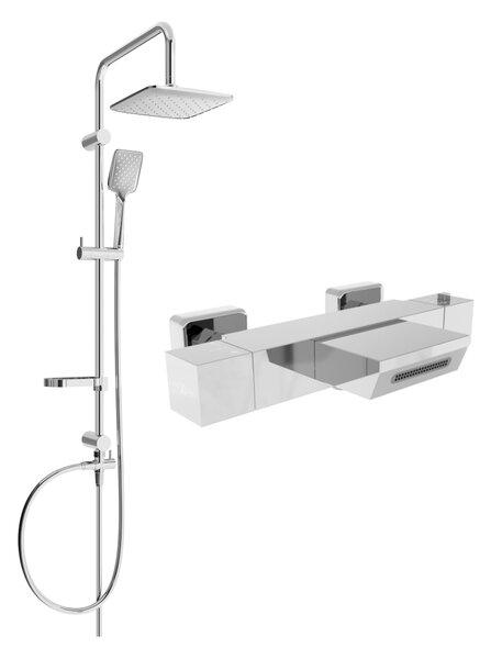 Mexen Sven zestaw wannowo-prysznicowy z deszczownicą i baterią wannową termostatyczną Cube, chrom - 77360262-00
