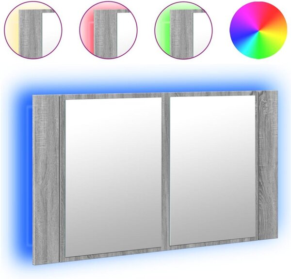 Szafka łazienkowa z lustrem i LED, szary dąb 80x12x45 cm, akryl