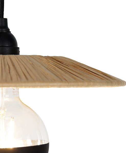 Rustykalna lampa wisząca czarna ze sznurkiem 3-światłowa - Leia