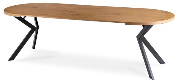 Zestaw Stół Okrągły Rozkładany LUKAS 100-250 cm Dąb Złoty/Czarny i 4 Krzesła RICK Brązowe