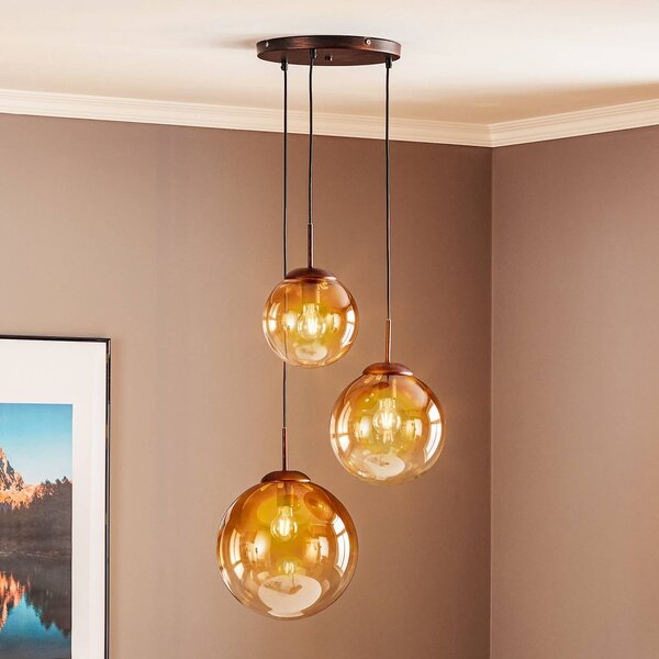 Globo Lampa wisząca szklana Varus, możliwość ściemniania, brązowy / rdzawy, salon / jadalnia, szkło, nowoczesny