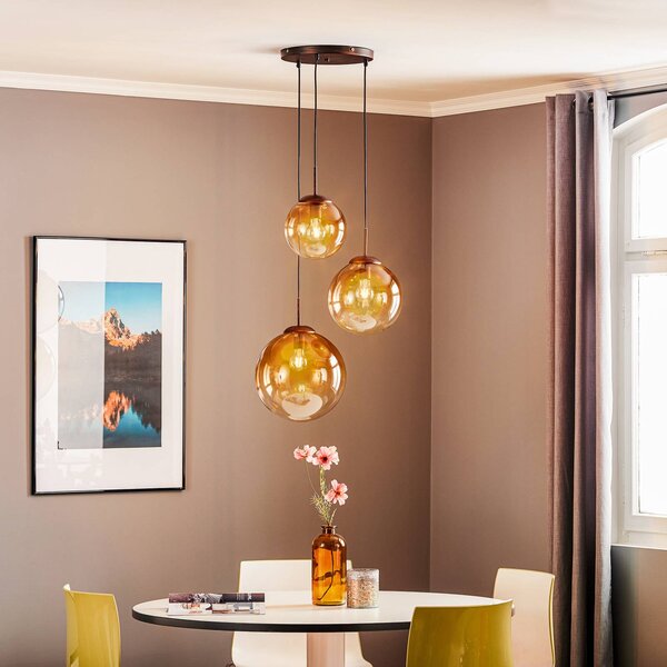 Globo Lampa wisząca szklana Varus, możliwość ściemniania, brązowy / rdzawy, salon / jadalnia, szkło, nowoczesny