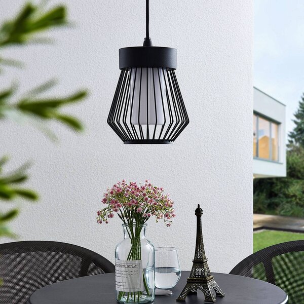 Lampa wisząca zewnętrzna Lindby Vajana, Ø 19 cm, czarny, aluminium Vajana Lindby, możliwość ściemniania, czarny, aluminium, vintage