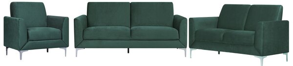 Zestaw wypoczynkowy sofa 3+2+1 tapicerowany welur zieleń Fenes Beliani