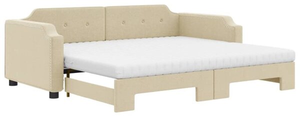 Sofa rozsuwana z materacami, kremowa, 80x200 cm, tkanina