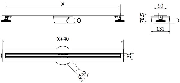 Mexen Flat 360° Slim odpływ liniowy obrotowy 70 cm, inox - 1041070