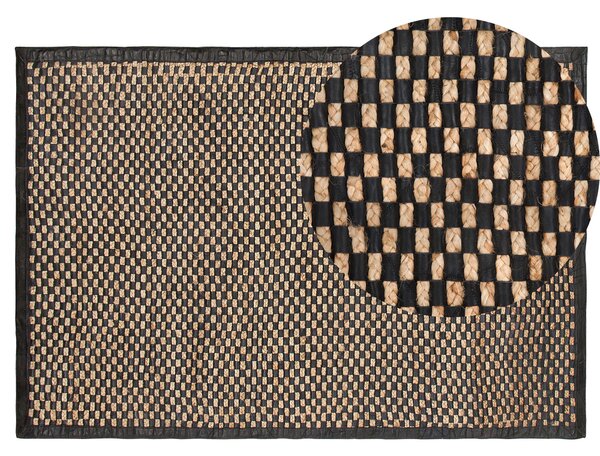 Rustykalny dywan ze skóry i juty prostokątny 140 x 200 cm czarno-beżowy Gerce Beliani