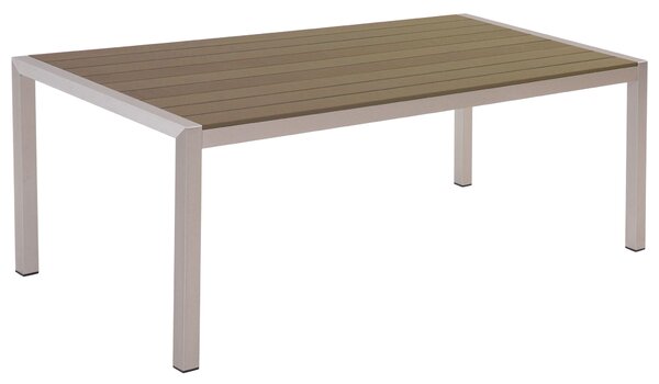 Stół ogrodowy 180 x 90 cm dla 6 osób aluminium jasne drewno ze srebrnym Vernio Beliani