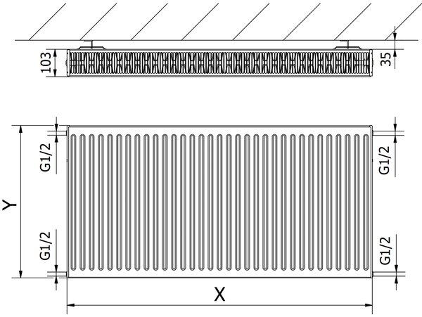 Mexen C22 grzejnik płytowy 300 x 3000 mm, podłączenie boczne, 2799 W, antracyt - W422-030-300-66