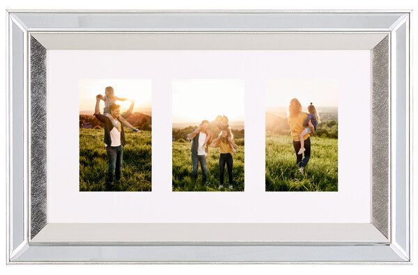 Lustrzana ramka na zdjęcia kolaż srebrna szkło na 3 zdjęć 32 x 50 cm Makeni Beliani