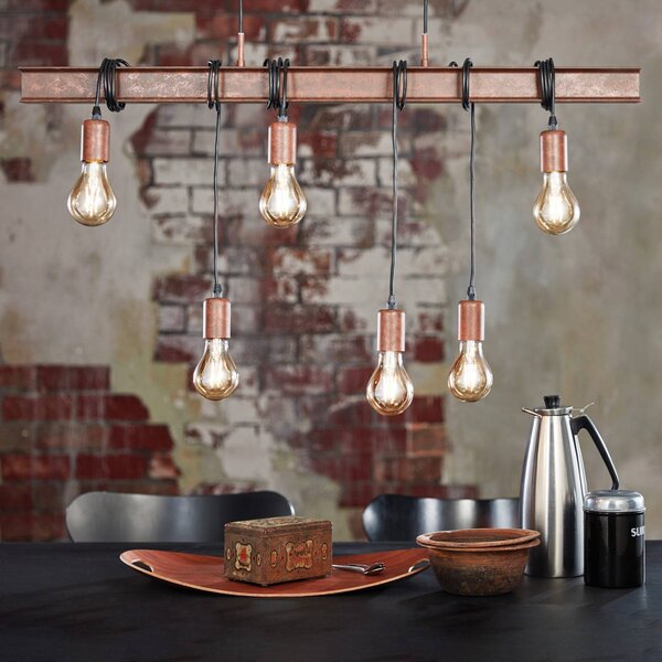 EGLO Lampa wisząca Townshend 4, możliwość ściemniania, brązowy / rdzawy, salon / jadalnia, metal, industrialny