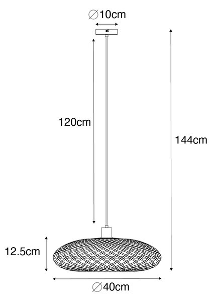 Orientalna lampa wisząca czarna z bambusa 40 cm - Ostrava