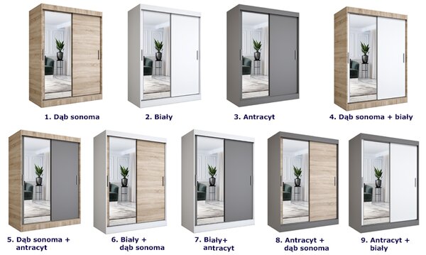 Szafa przesuwna z lustrem 150 cm dąb sonoma + antracyt C4-S07