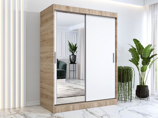 Szafa przesuwna z lustrem 150 cm dąb sonoma + biały Z6-N83