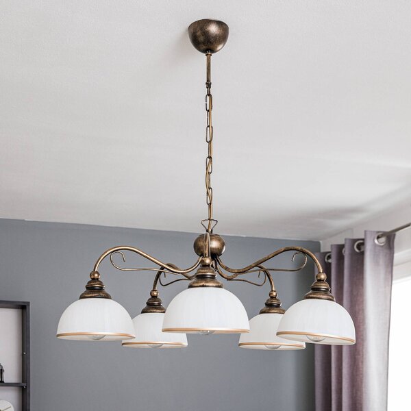 Lampa wisząca Casale Jupiter, możliwość ściemniania, brązowy / mosiężny, salon / jadalnia, metal, antyczny