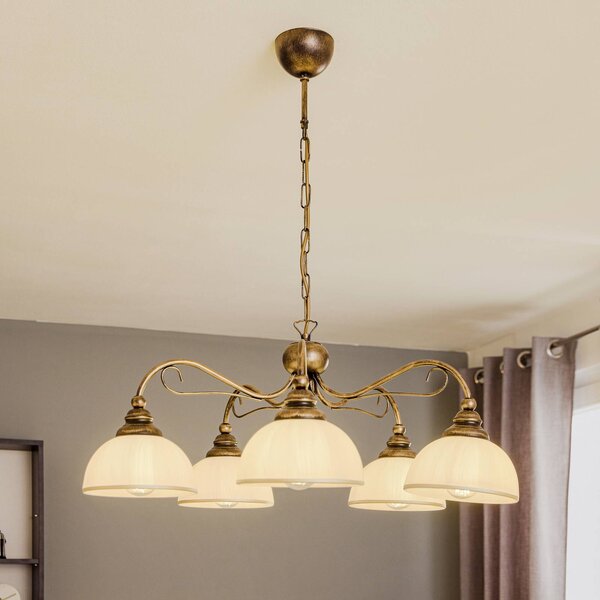 Lampa wisząca Casale Jupiter, możliwość ściemniania, brązowy / mosiężny, salon / jadalnia, metal, antyczny