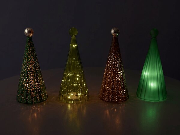 Szklana świecąca choinka TWINKLE z oświetleniem LED 22 cm, odcienie brązowo-zielone