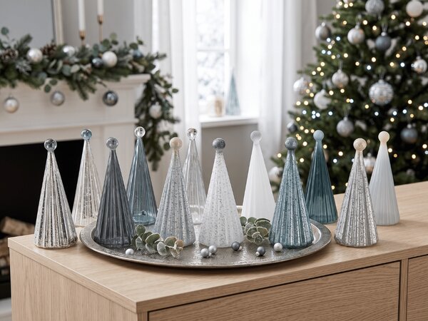 Szklana świecąca choinka TWINKLE z oświetleniem LED 22 cm, odcienie szarości