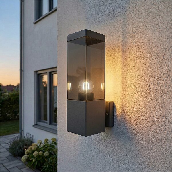 Nowoczesna lampa ścienna zewnętrzna ciemnoszara z dymionym szkłem - Malios