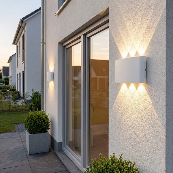 Lampa ścienna zewnętrzna biała z wbudowanym LED 6-światłowa IP54 - Silly