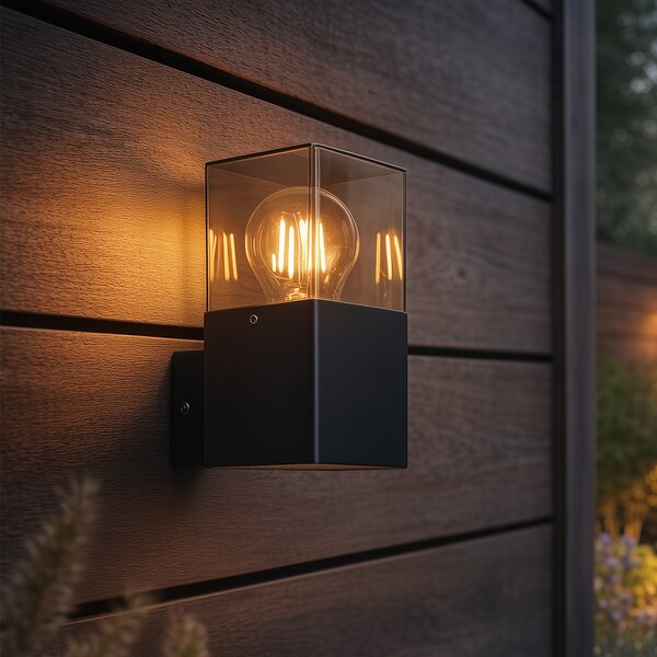 Nowoczesna lampa ścienna zewnętrzna czarna IP44 z przydymionym szkłem - Denmark