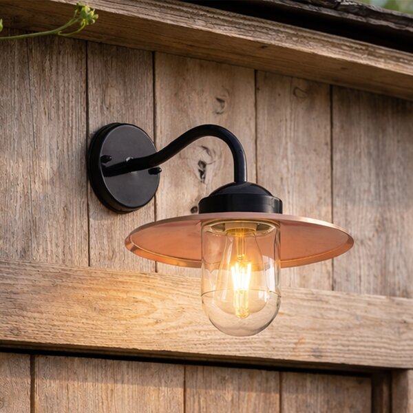 Nowoczesna lampa ścienna zewnętrzna czarna z miedzią IP44 - Kansas