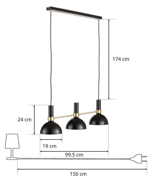 Markslöjd 3-punktowa lampa wisząca Larry, czarny i mosiądz