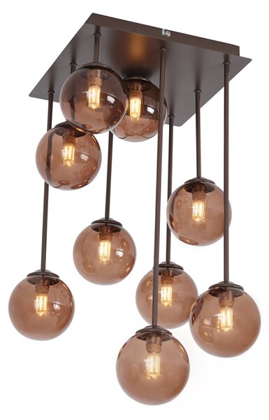 Designerska lampa sufitowa brązowa z brązowym szkłem 9-punktowa - Athens