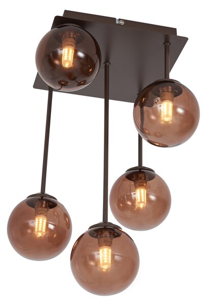 Designerska lampa sufitowa brązowa z brązowym szkłem 5-punktowa - Athens