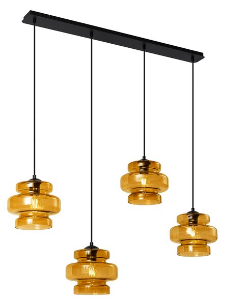 Retro Lampa Wisząca Czarna z Pomarańczowym Szkłem 4-punktowa - Denise