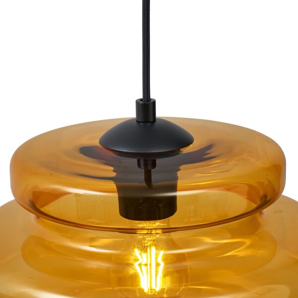 Retro Lampa Wisząca Czarna z Pomarańczowym Szkłem 4-punktowa - Denise