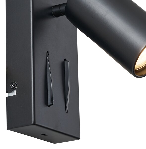 Nowoczesny kinkiet czarny 2-punktowy z możliwością przechylania i portem USB-C - Lesly